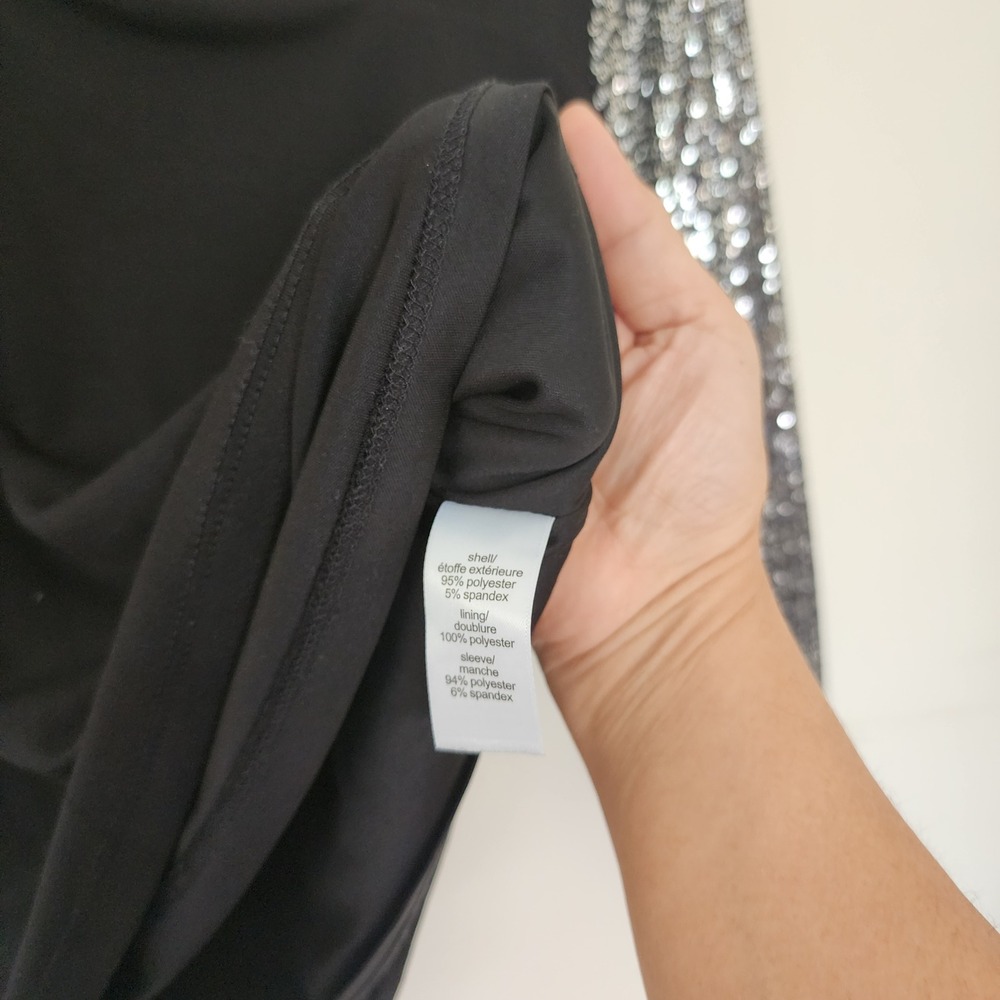 Maurices Womens Black Sequin Balloon Sleeve Blouse Top Silver M Party Holiday - Picture 7 of 10